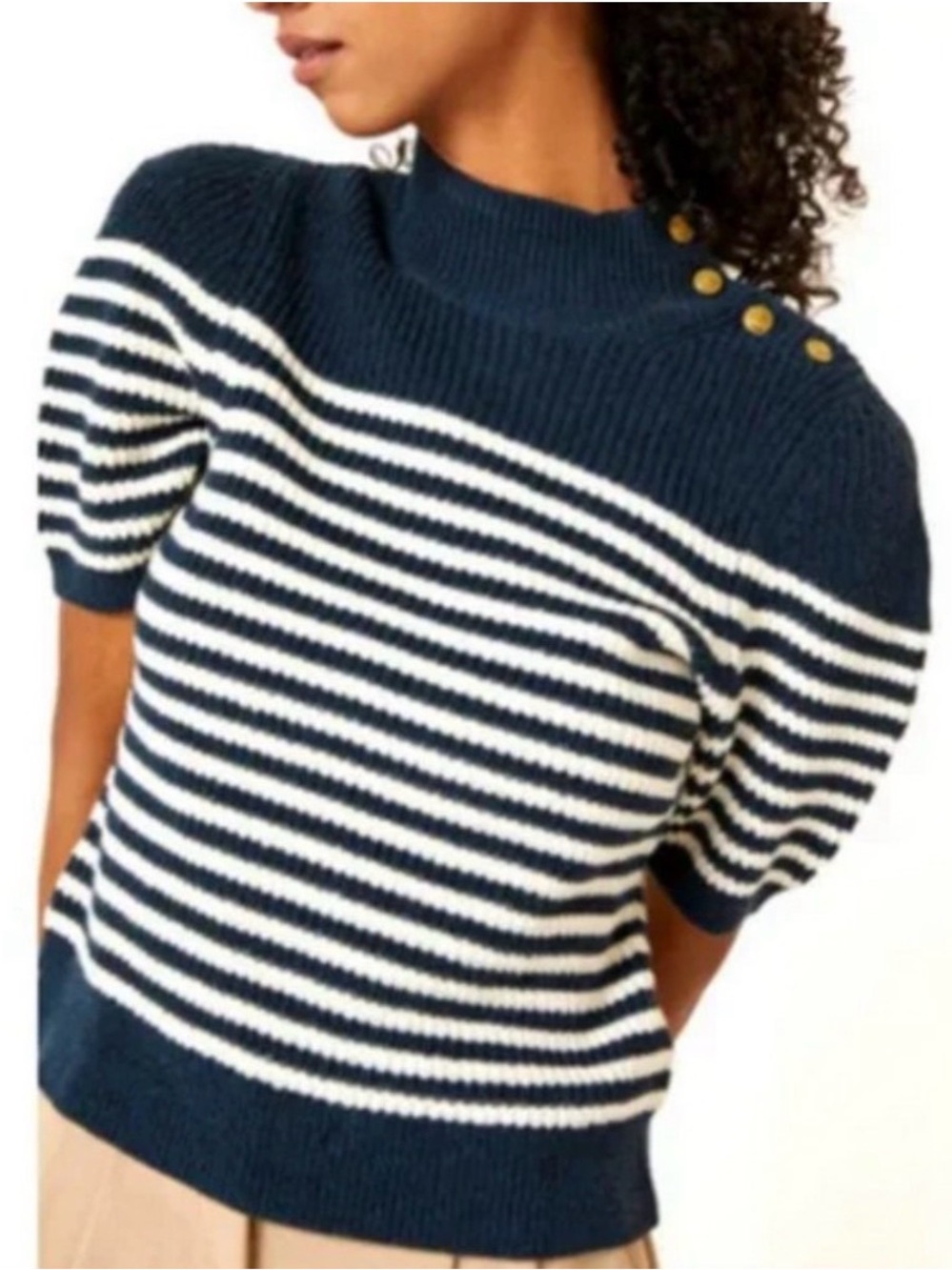 Anthropologie Maeve Divendra Striped Sailer Knit Short Sleeve Sweater